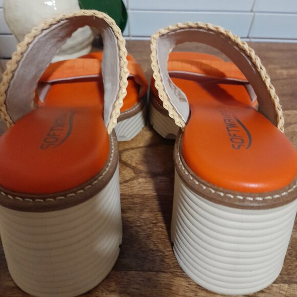 SOLD🟠🟠🟠🟠🟠🟠Softwaves Becka Orange Cream Platform Chunky Heel Sandals 8 - Picture 9 of 11